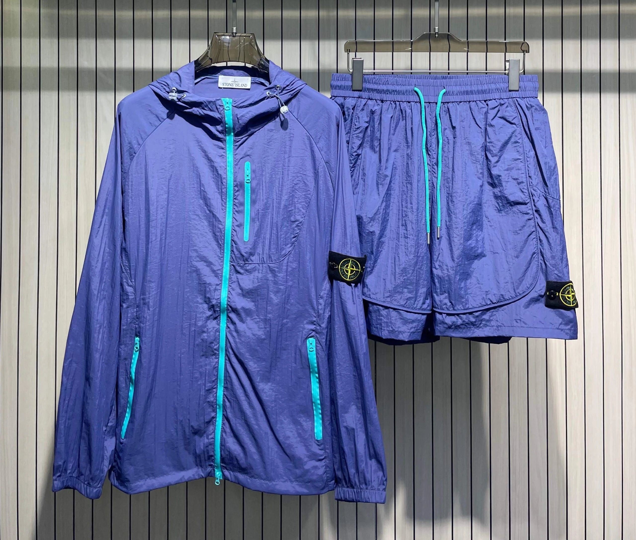 Stone Island Blue Jacket and Shorts Set