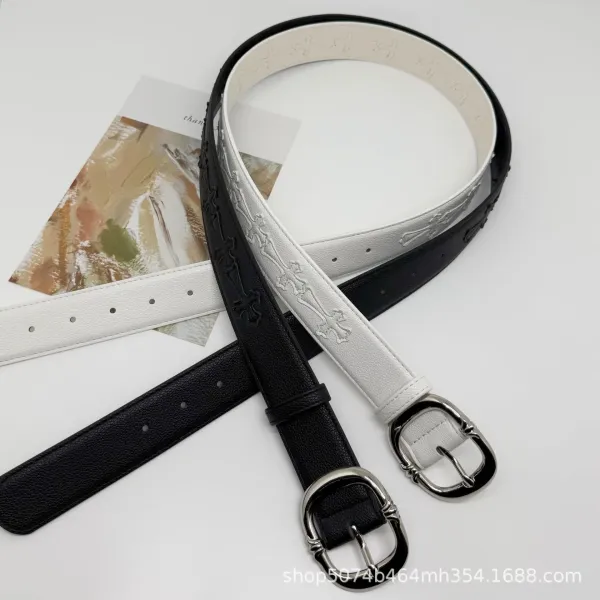 Chrome Hearts Cross Motif Leather Belt Black and White - 1