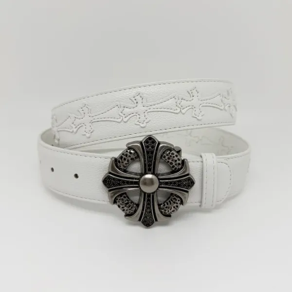 Chrome Hearts Cross Embossed White Leather Belt - 1