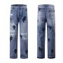 Design Cross Motif Distressed Wide-Leg Jeans - 1