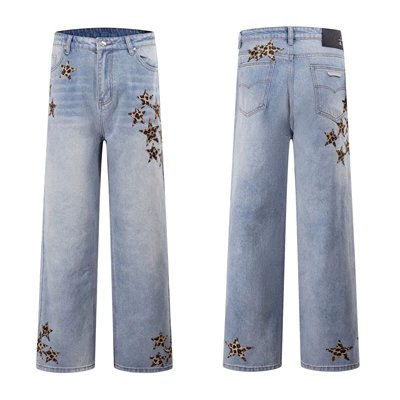 Design Floral Print Flared Jeans Blue - 5