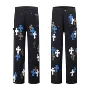 Design Cross Pattern Print Wide-Leg Pants Black - 1