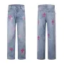 Design Distressed Pink Cross Print Straight-Leg Jeans - 1