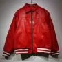 Design Red Leather Bomber Jacket with Striped Cuffs Outerwear.leather Jacket - 1