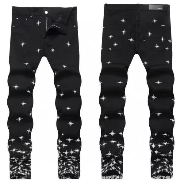 Design Star Print Slim Fit Black Jeans - 1