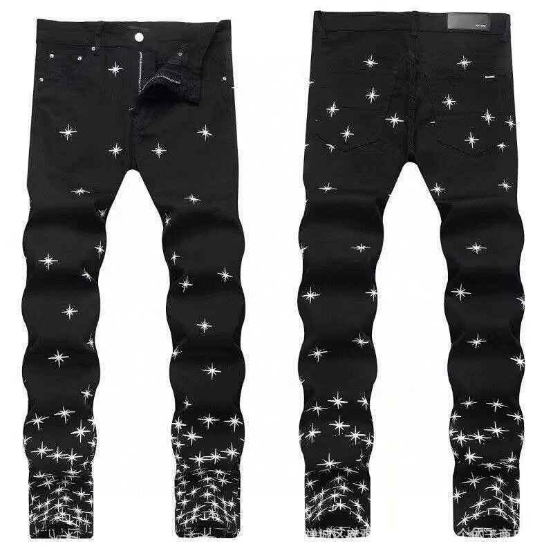 Distressed Graphic Print Light Wash Jeans
