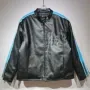 Design Leather Jacket with Blue Stripe Accents Black - 1
