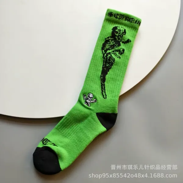 Design Custom Graphic Sock Lime Green with Black Accents Socks - 1