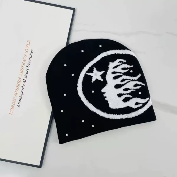 Design Celestial Moon Beanie Black with Rhinestone Stars Hats - 1