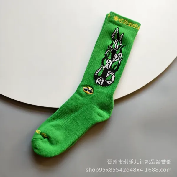 Design Graphic Flame Lip Socks Green - 1