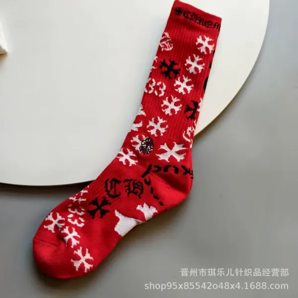 Design Snowflake Print Red Socks - 1