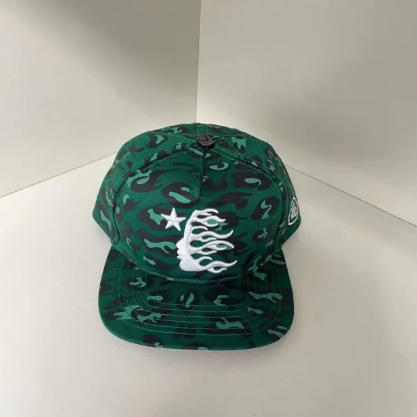 A Bathing Ape Camo Flame Star Snapback Cap Green Baseball Cap - 1