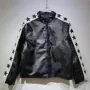 Design Star-Trimmed Black Leather Jacket Outerwear.leather Jacket - 1