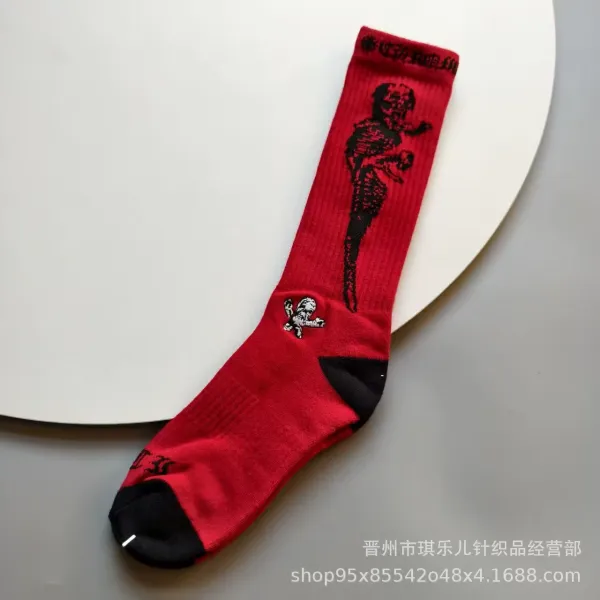 Design Graphic Print Red Crew Socks - 1