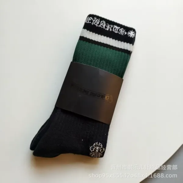 Chrome Hearts Stripe Crew Socks Black Green White - 1
