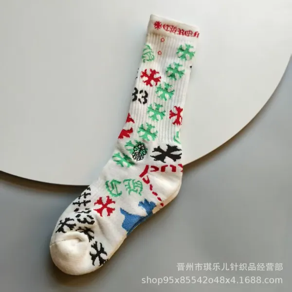 Design Snowflake Pattern Crew Socks Multicolor - 1
