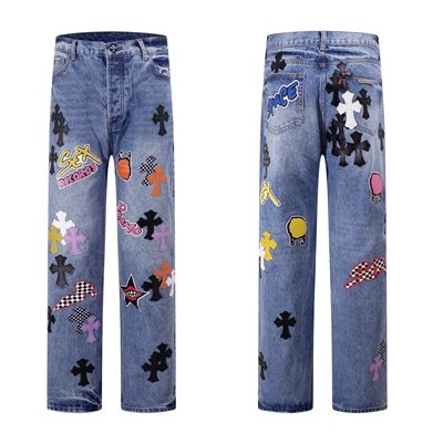 Design Floral Print Flared Jeans Blue - 2