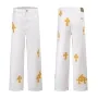 Design Wide-Leg Pants with Gold Fleur-de-Lis Print White Pants - 1