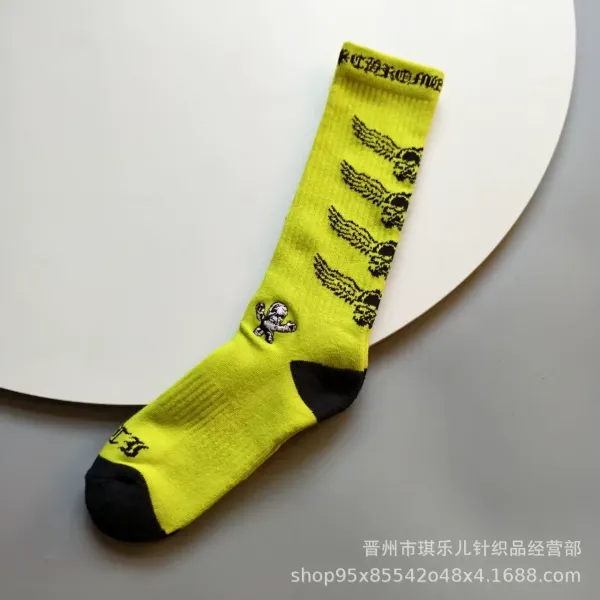 Design Winged Skull Socks Neon Yellow - 1
