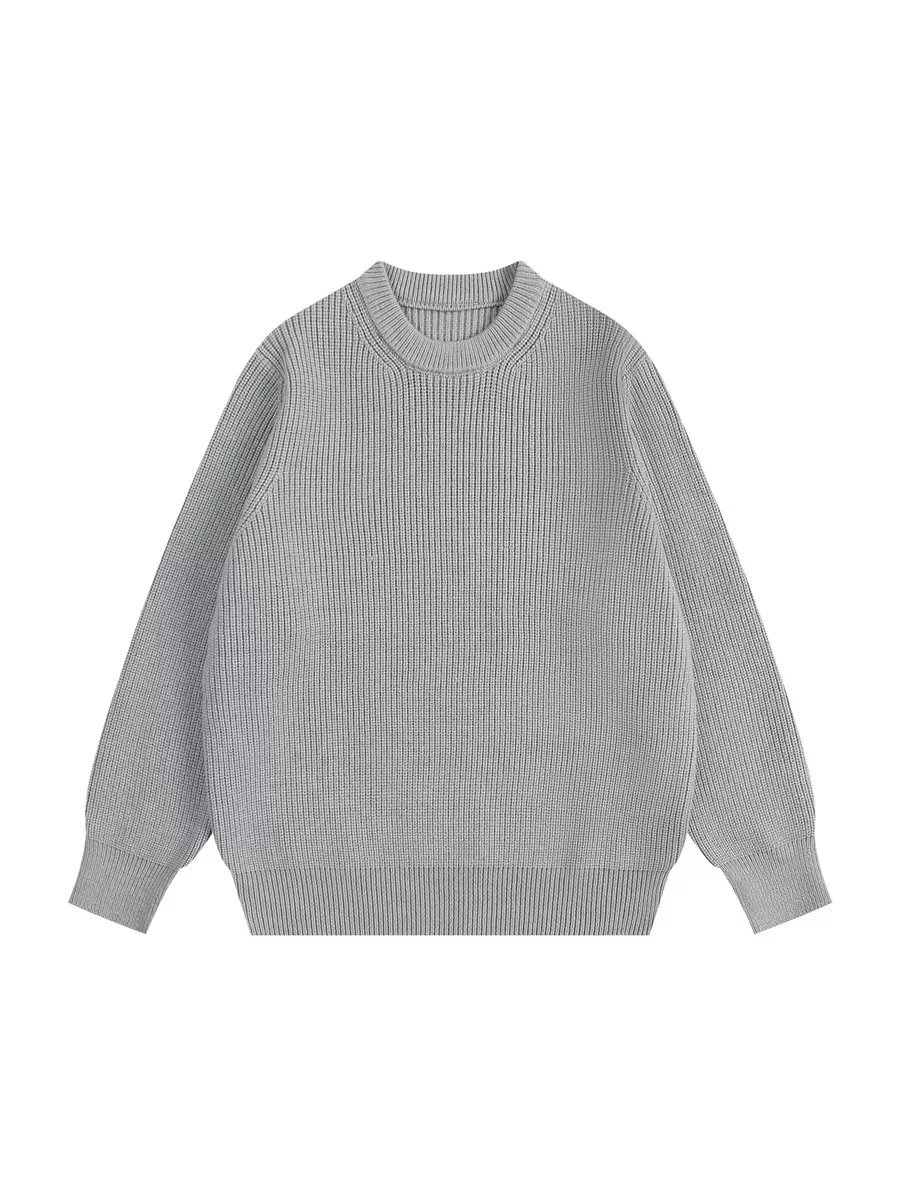 Gray Round Neck Knit Sweater