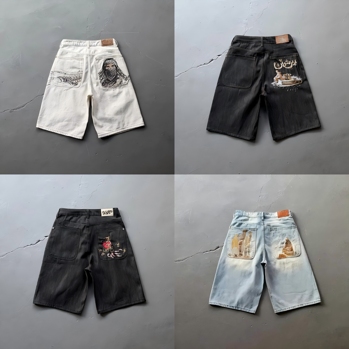 Heavy Embroidered Denim Shorts