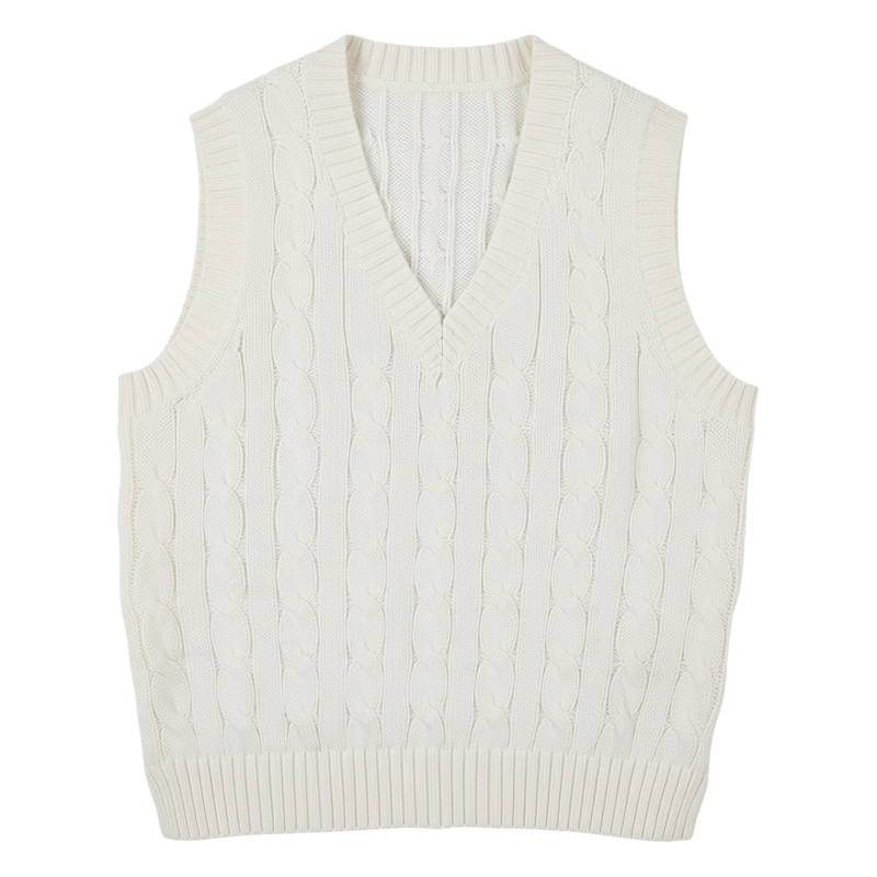 （¥140）#cotton V-neck vest for women纯棉麻花V领马甲C