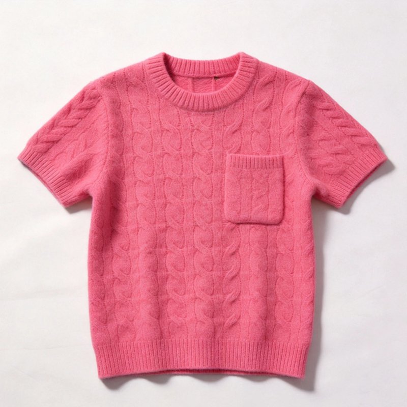 （¥138）#pure cotton knitted round neck short-sleeved pocket sweater, twelve color针织圆领短袖口袋款C