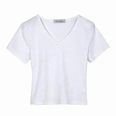 （¥78）#pure cotton V-neck solid color T-shirt for women纯棉 V领T恤C