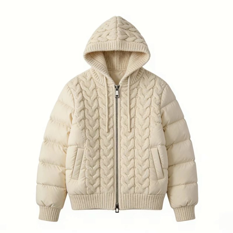 （￥435）## Knit Hooded Cotton-Padded Jacket 针织连帽棉服 W