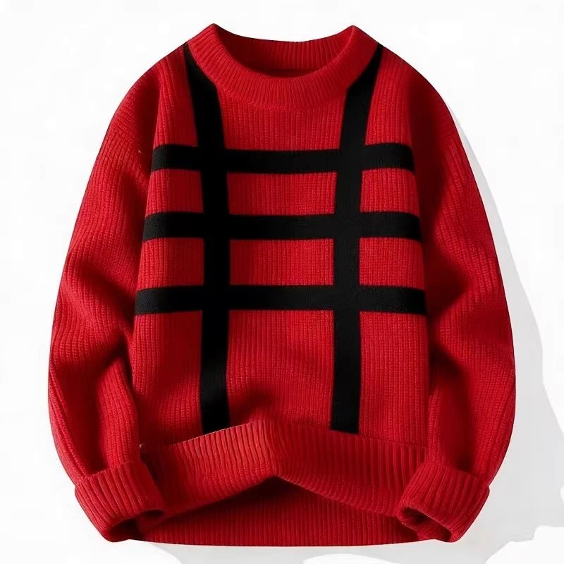 （￥328）##NY Co-branded Plaid Red Sweater NY联名款格纹红毛衣 P