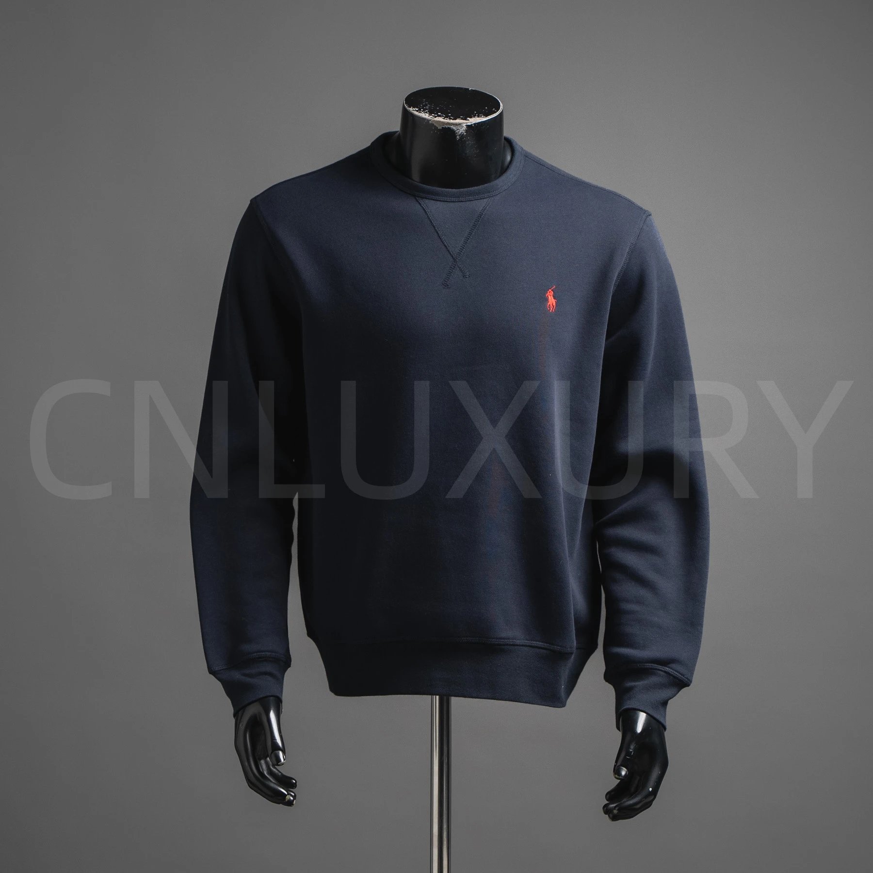 R Brand - Small Horse Emblem Embroidered Round Neck Hoodie
