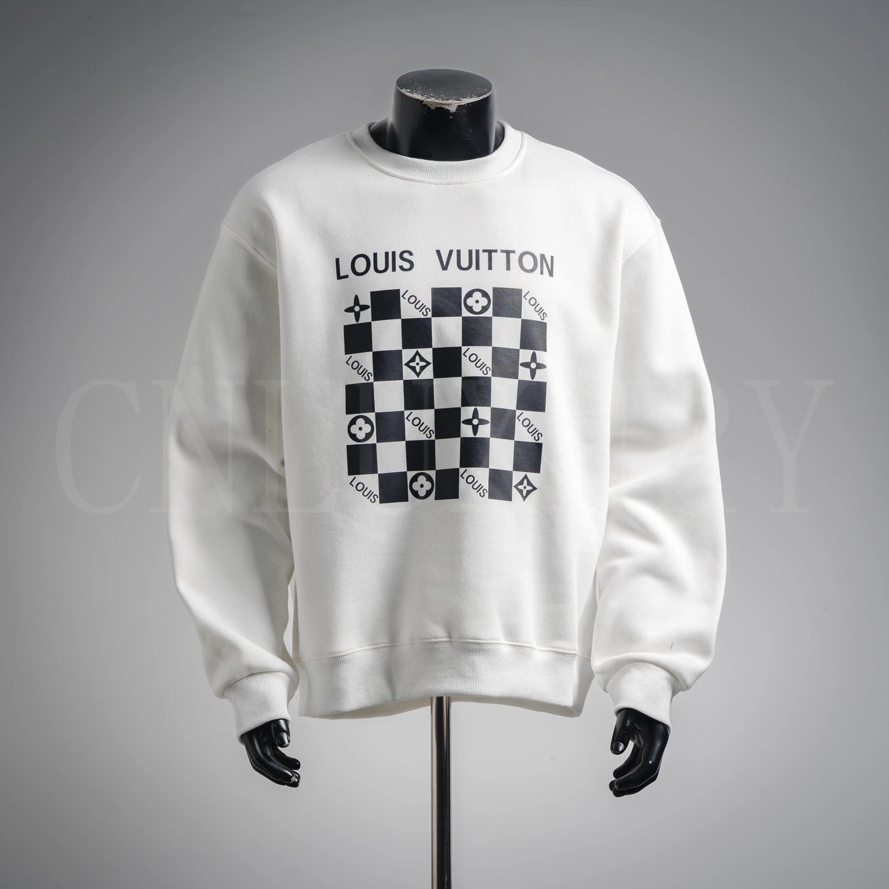 White - 25Fw Checkerboard Print Crewneck Sweatshirt