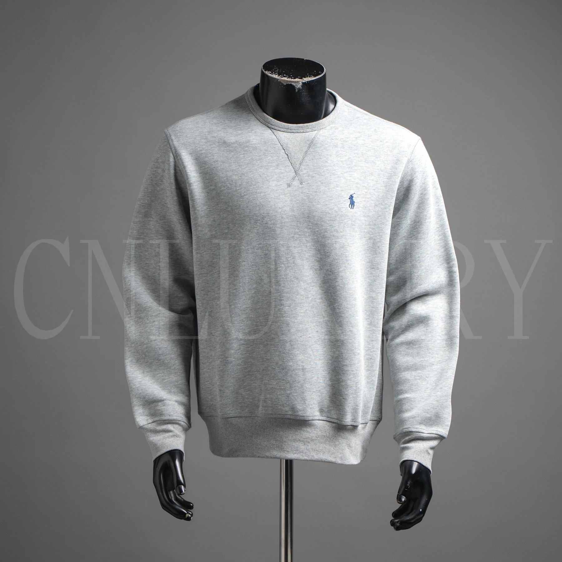 Grey - embroidered round neck hoodie with pony logo