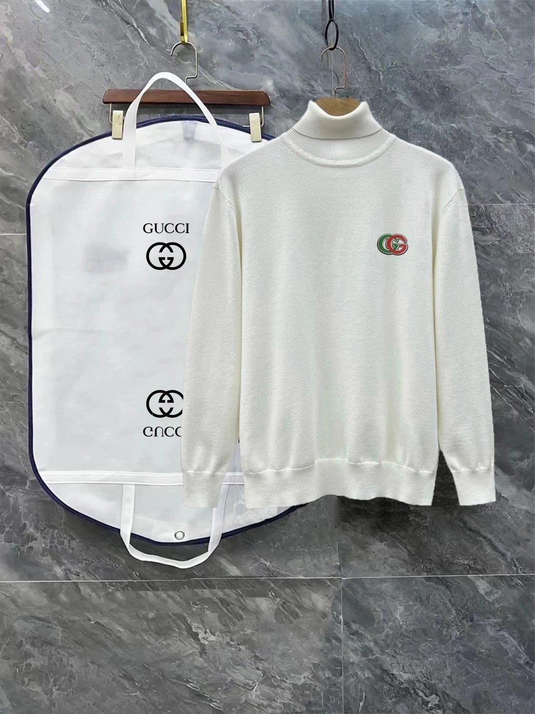 Gucci Knitwear Turtleneck Knit Sweater with Chest Logo — 6