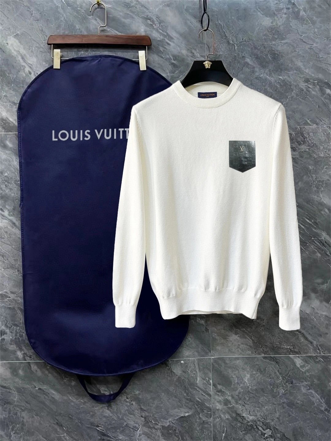 Louis Vuitton Pocket Detail Crewneck Sweater White - 1