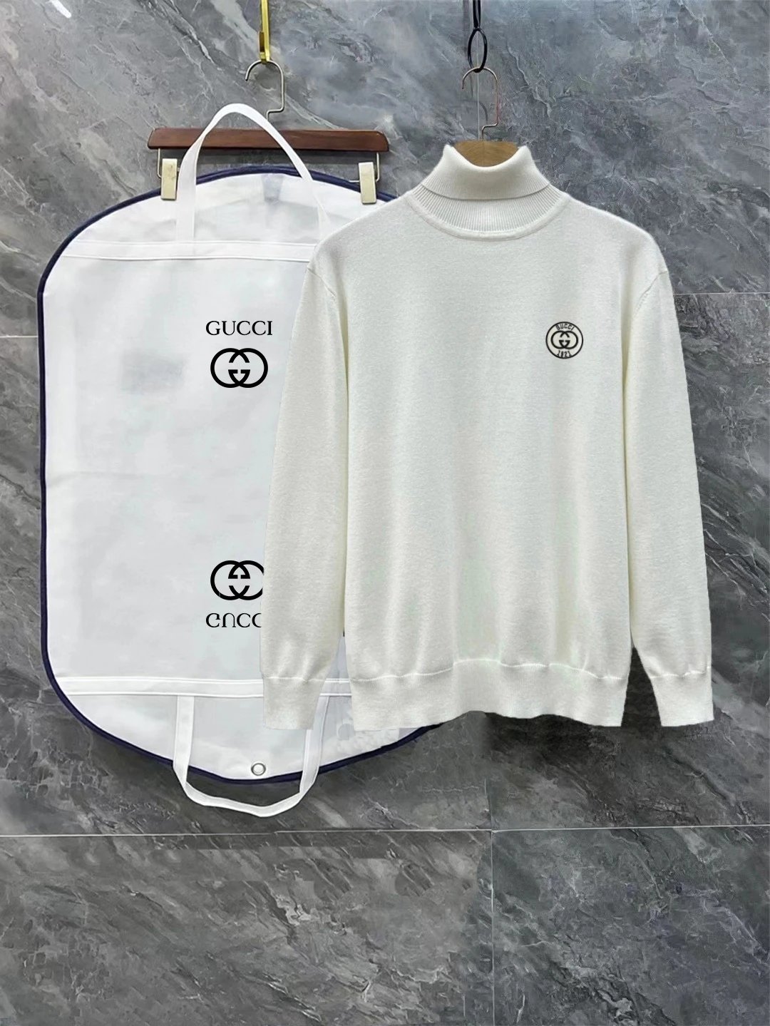 Gucci Knitwear Turtleneck Knit Sweater with Chest Logo — 14