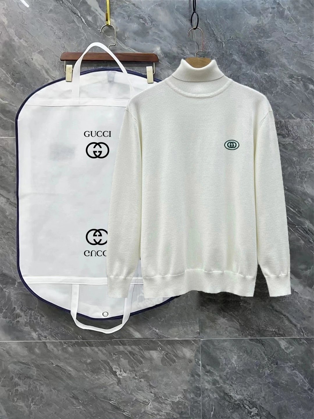 Gucci Knitwear Turtleneck Knit Sweater with Chest Logo — 10