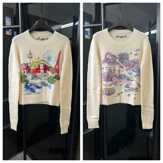 Christian Dior Knitwear Paris and Shanghai Embroidered Crewneck Sweater product detail image 1