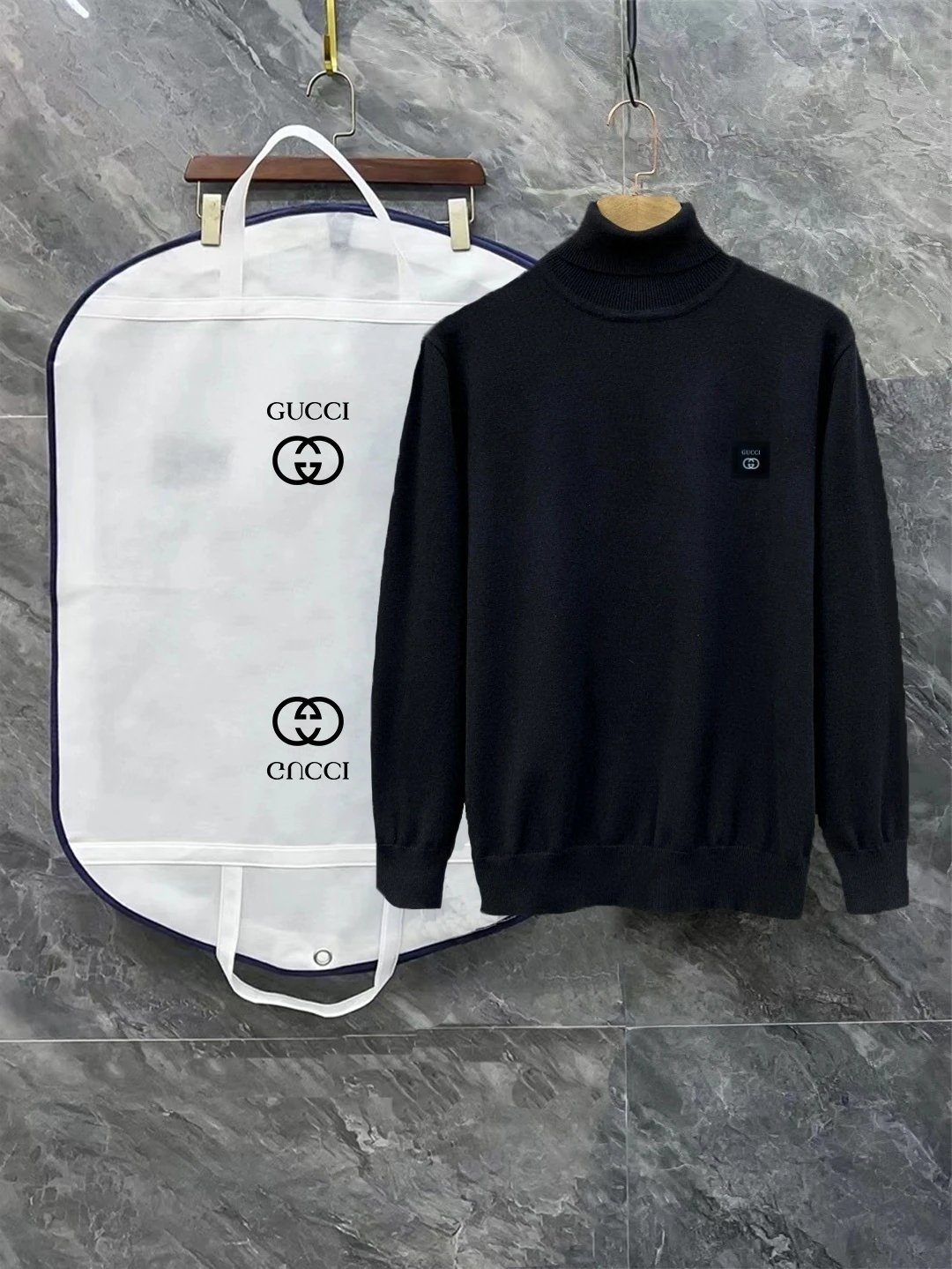 Gucci Knitwear Turtleneck Knit Sweater with Chest Logo — 21