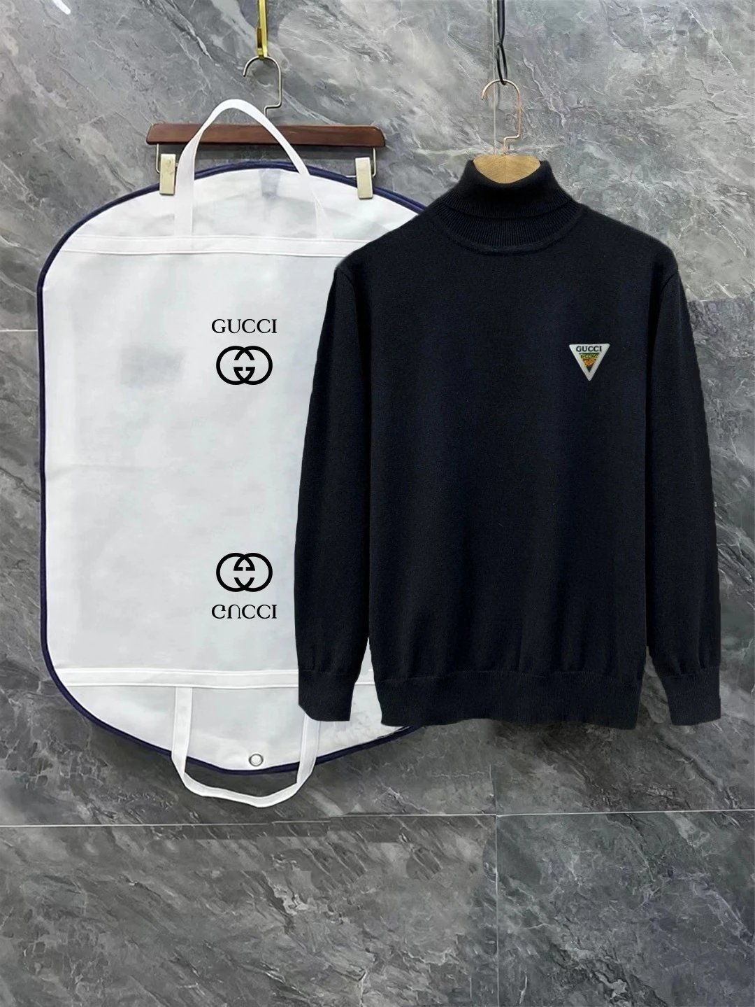 Gucci Knitwear Turtleneck Knit Sweater with Chest Logo — 15