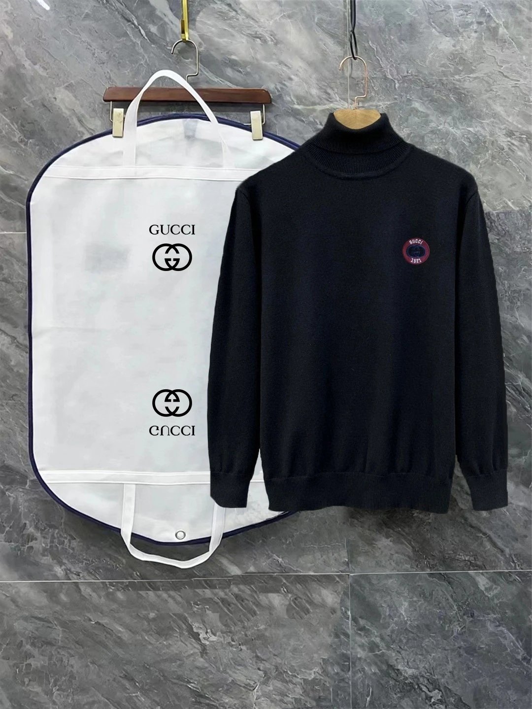Gucci Knitwear Turtleneck Knit Sweater with Chest Logo — 9