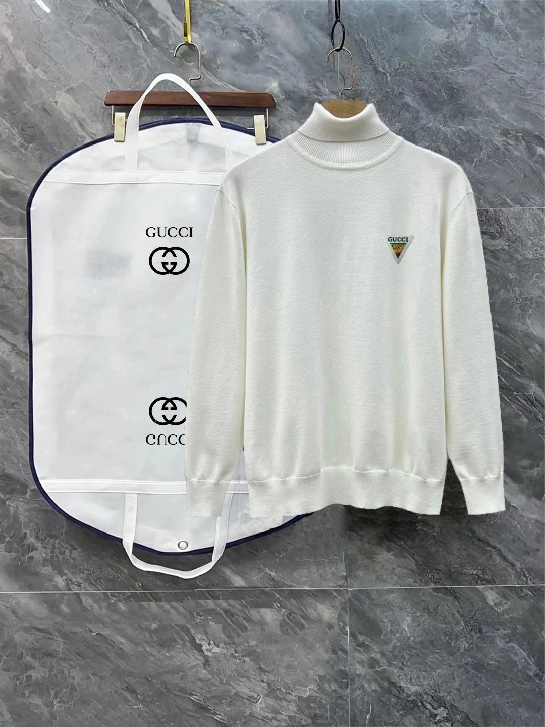 Gucci Knitwear Turtleneck Knit Sweater with Chest Logo — 1