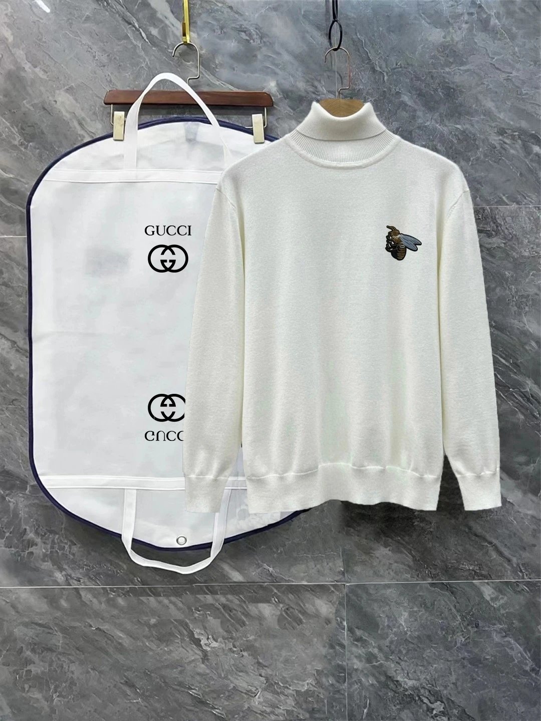 Gucci Knitwear Turtleneck Knit Sweater with Chest Logo — 12