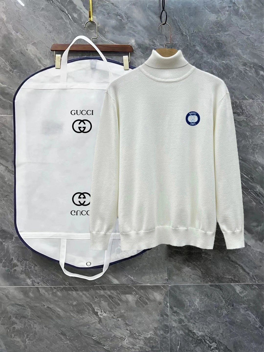 Gucci Knitwear Turtleneck Knit Sweater with Chest Logo — 33
