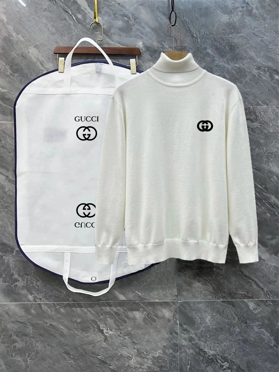 Gucci Knitwear Turtleneck Knit Sweater with Chest Logo — 4