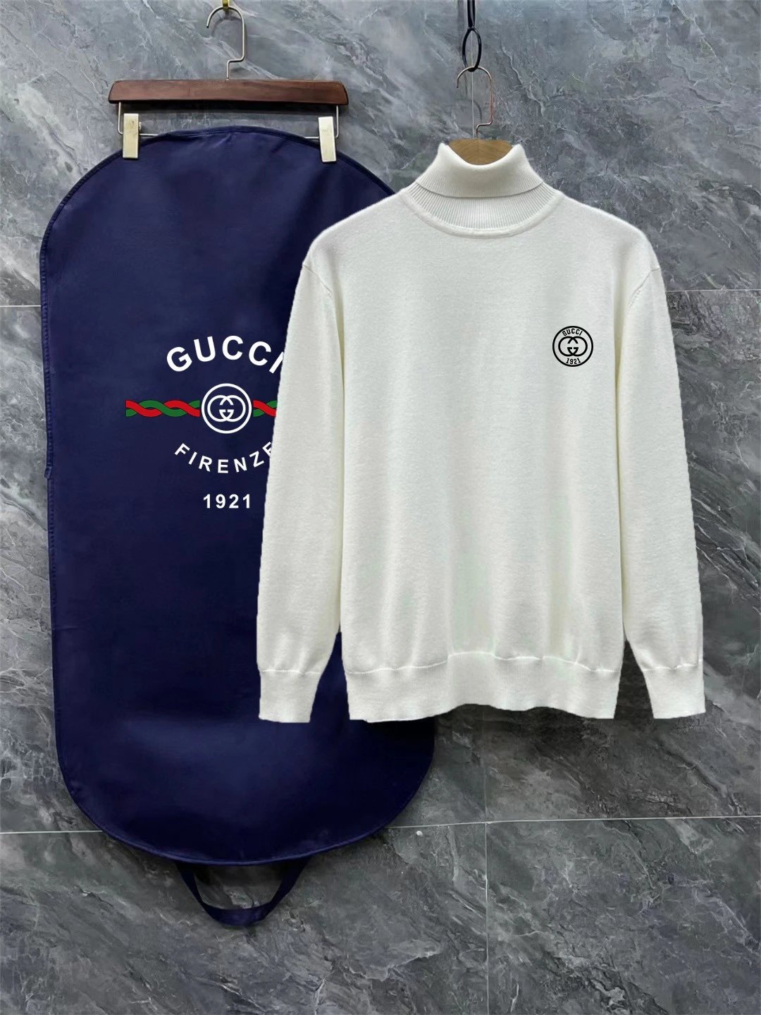 Gucci Knitwear Turtleneck Knit Sweater with Chest Logo — 20