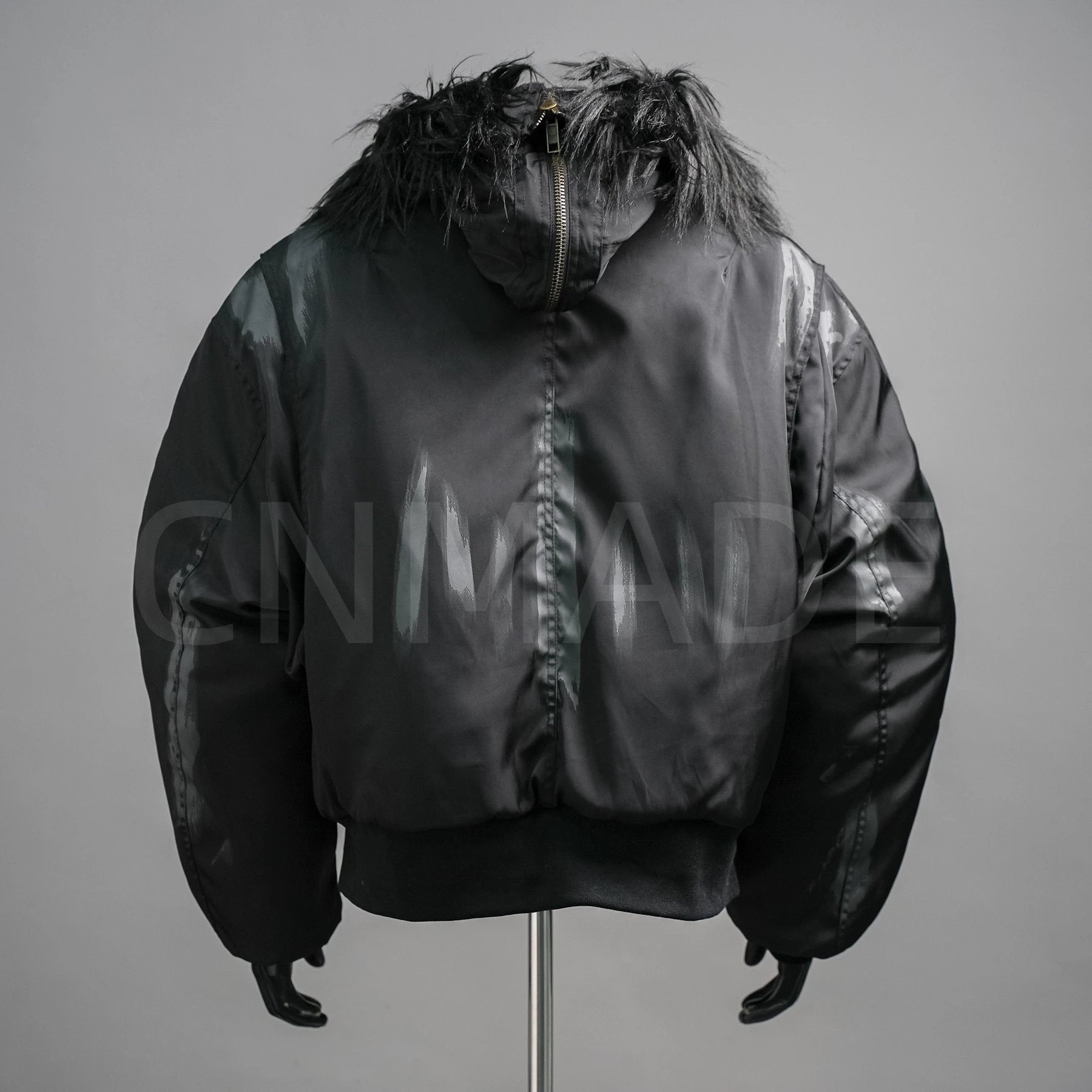 GRA牌冬季新款轰炸N3B军事风做旧泥染毛领拉链连帽棉服vibe 2
