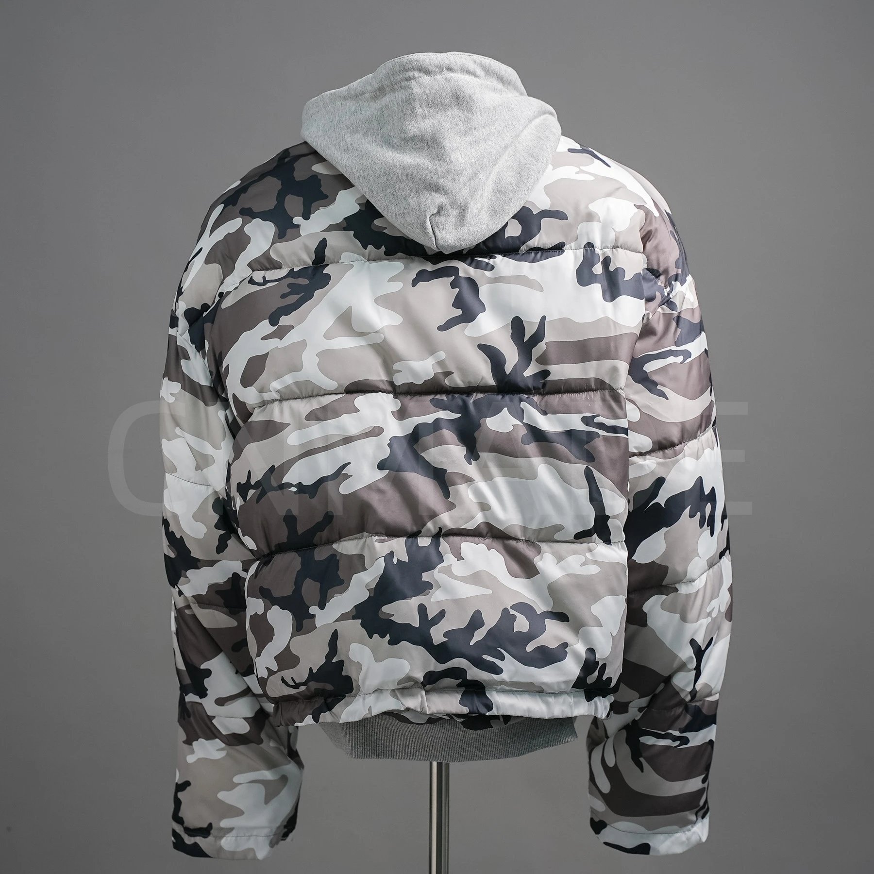 GRA牌冬季黑白迷彩双面反穿复古拉链连帽棉服美式高街面包服