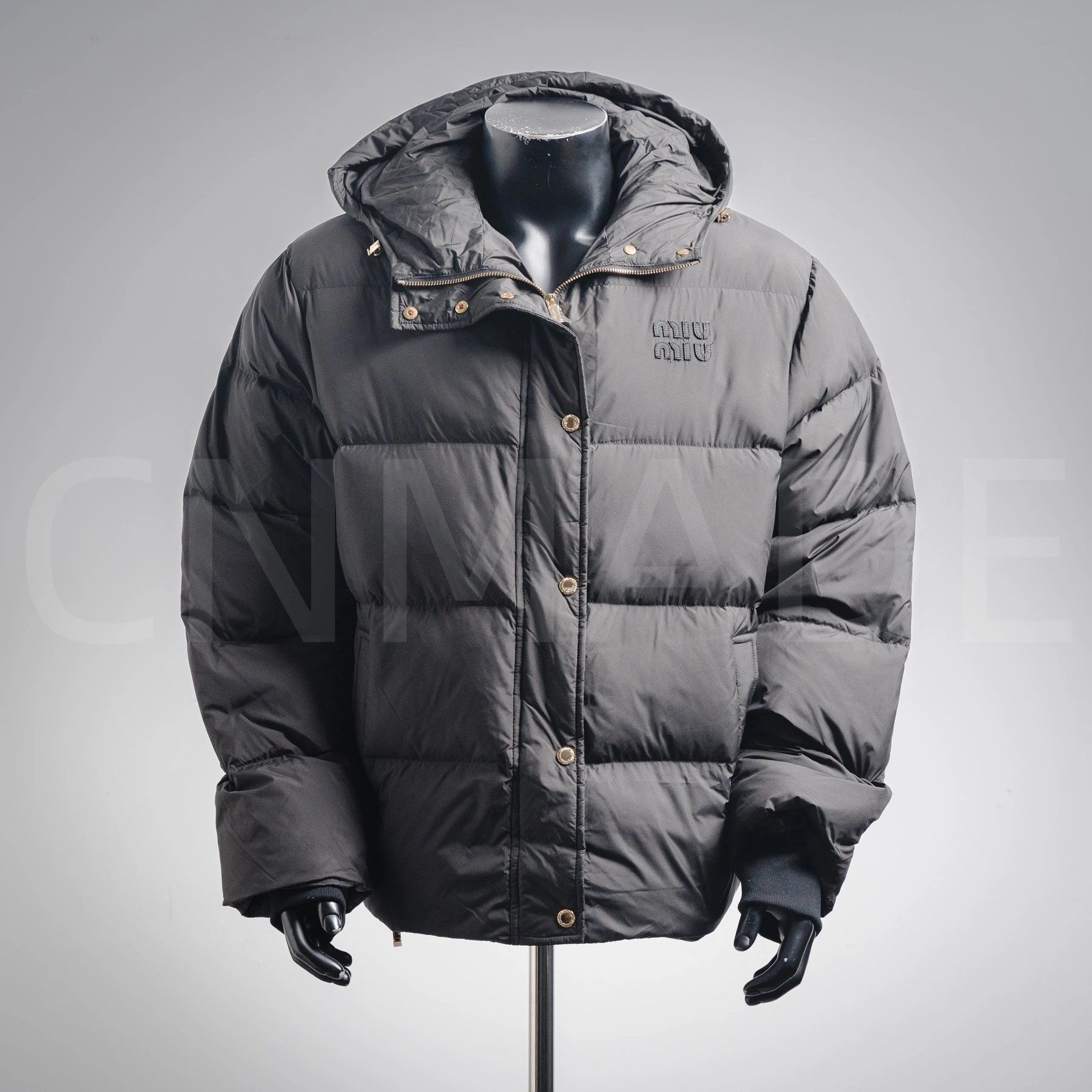 MIU2贴布绣连帽羽绒服