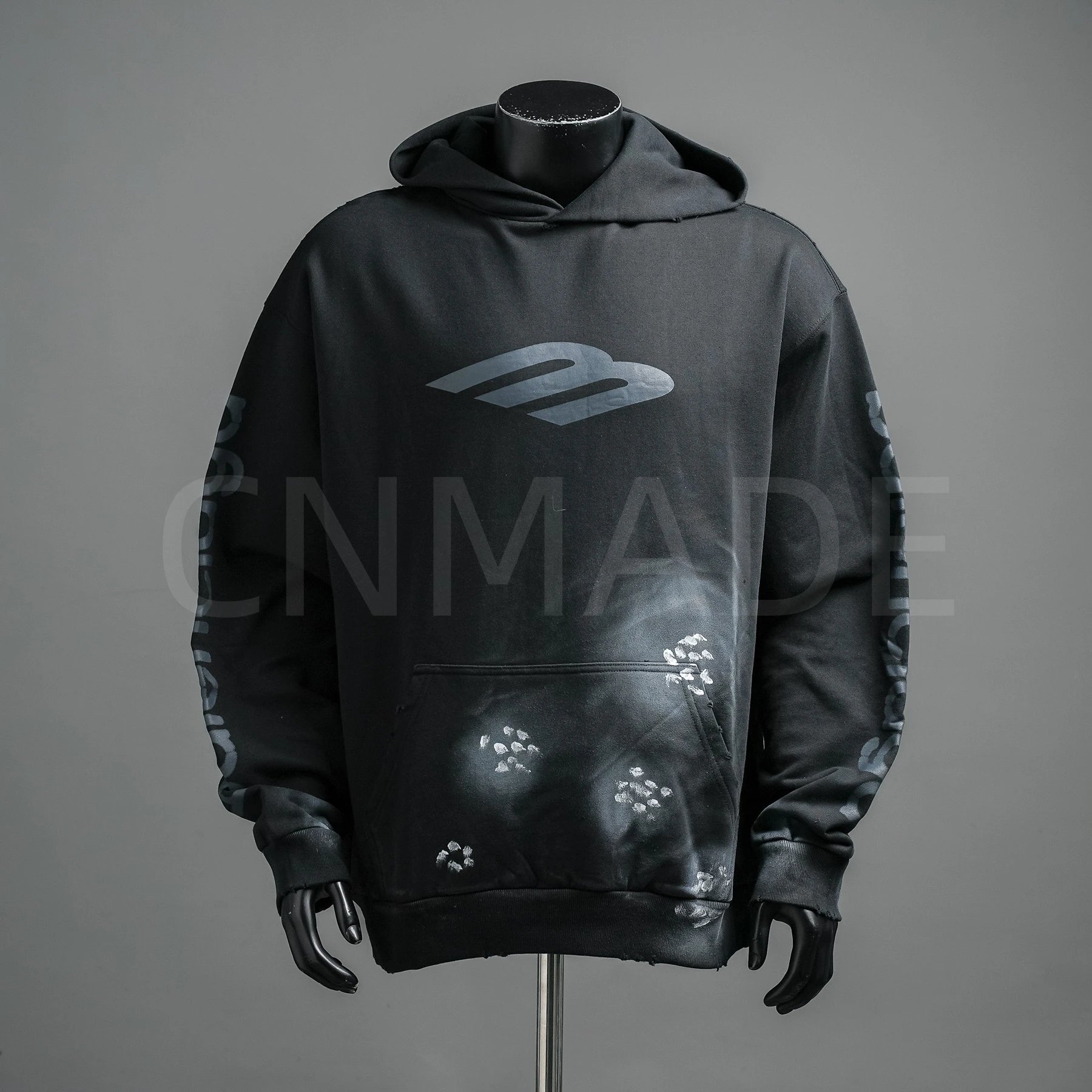 BLSJ25Fw 滑雪泥巴手绘做旧连帽卫衣